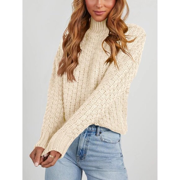 Women's Knit Sweater Textured Mock Neck Long Sleeve Turtleneck Casual - Picture 4 of 6